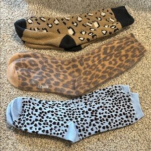 J. Crew Leopard & Animal Print Crew Socks - Tan, Light Blue, Black